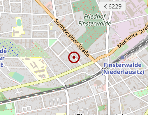 Karte: Volkssolidarität Landesverband Brandenburg e. V. Verbandsbereich Fläming-Elster Sozialstation Finsterwalde