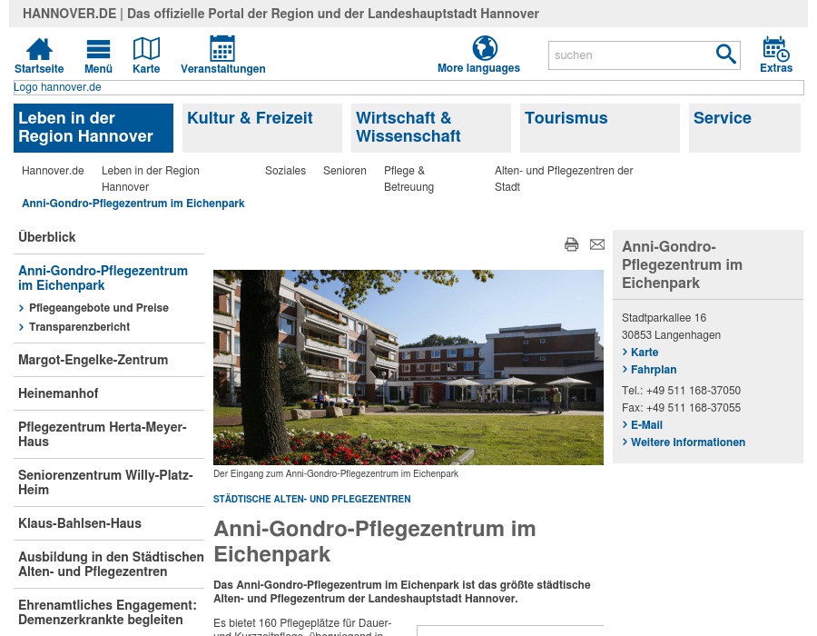 Landeshauptstadt Hannover Anni-Gondro-Pflegezentrum im Eichenpark