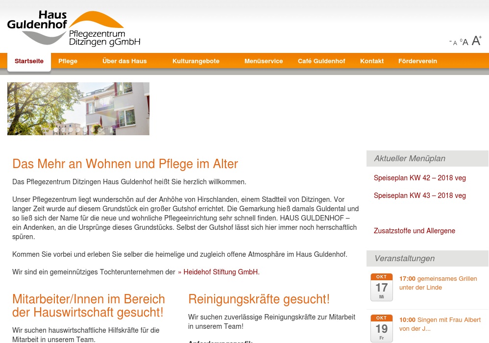 Pflegezentrum Ditzingen Haus Guldenhof gGmbH Kurzzeit-, Dauer-  & Tages- pflege, betreutes Wohnen