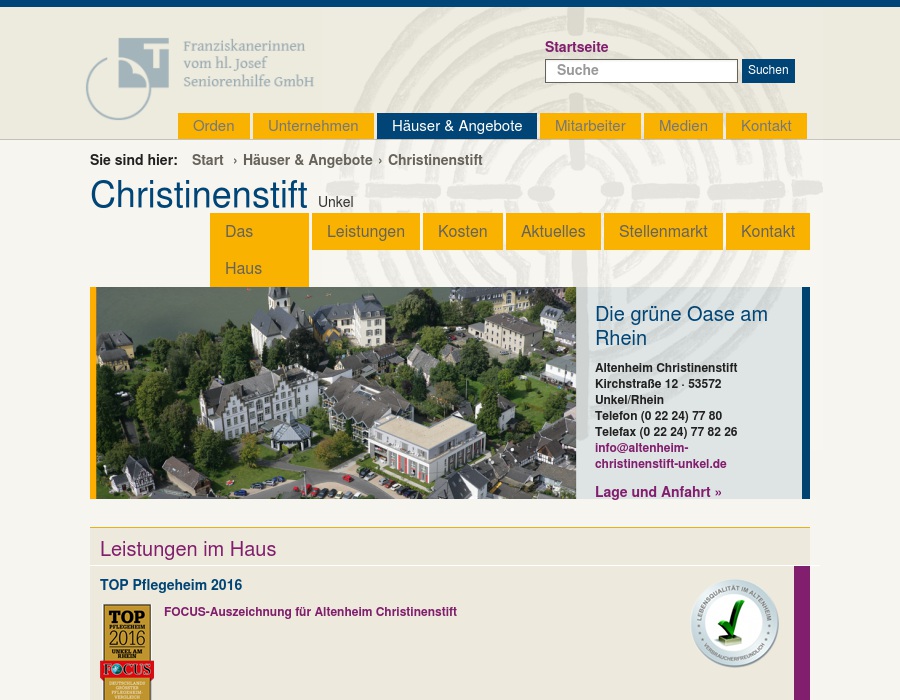 Franziskanerinnen vom hl. Josef Seniorenhilfe GmbH Altenheim Christinenstift