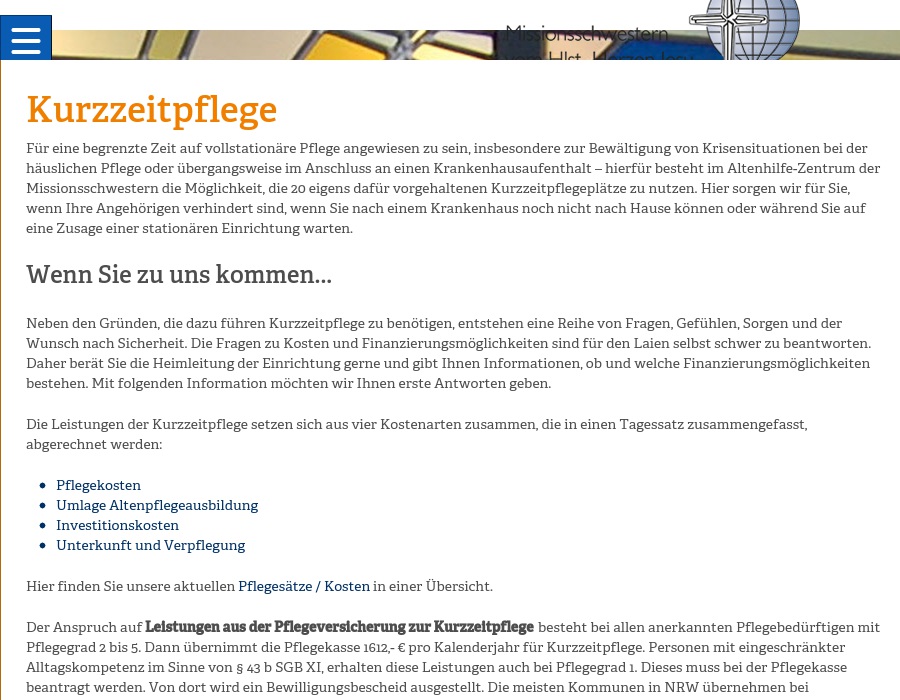 Missionsschwestern vom Heiligsen Herzen Jesus von Hiltrup Altenhilfe-Zentrum - Langzeitpflege und Altenhilfe-Zentrum - Kurzzeitpflege