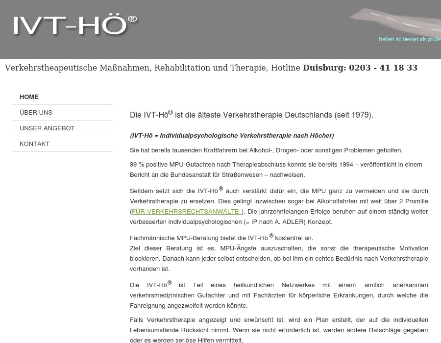 Verkehrstherapie "IVT-Hö" Supervision-Verhaltenstherapie Lutz Dr.