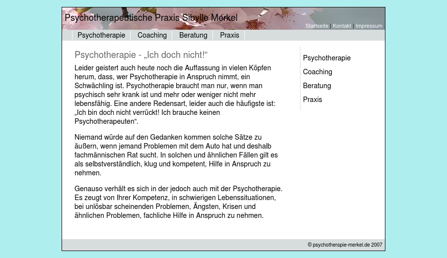 Psychotherapeutische Praxis Sibylle Merkel Psychologische Psychotherapeutin - Verhaltenstherapie