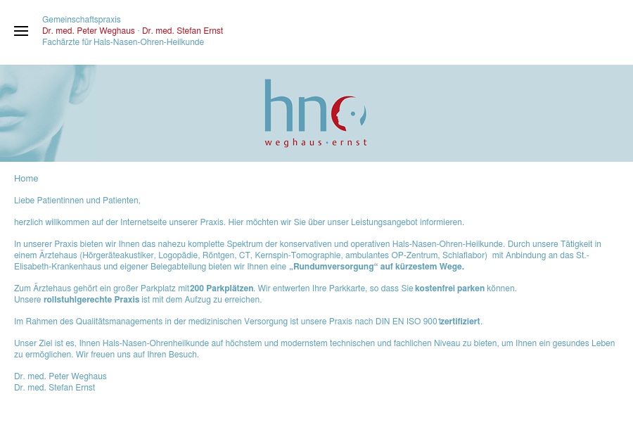 Ernst Stefan Dr., Weghaus Peter Dr. Fachärzte für HNO-Heilkunde