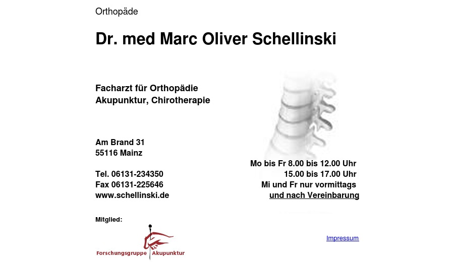 Schellinski Marc Oliver Dr. med. Orthopädie, Akupunktur (Vollausbildung), Chirotherapie
