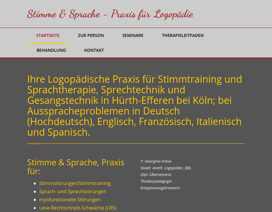 P. Georgina Friese,Logopädin, (DBL), Dipl.-Übersetzerin, Theaterpädagogin