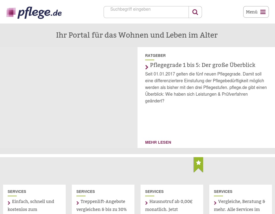 pflege.de: Die idealen Wohn- und Pflegeeinrichtungen finden