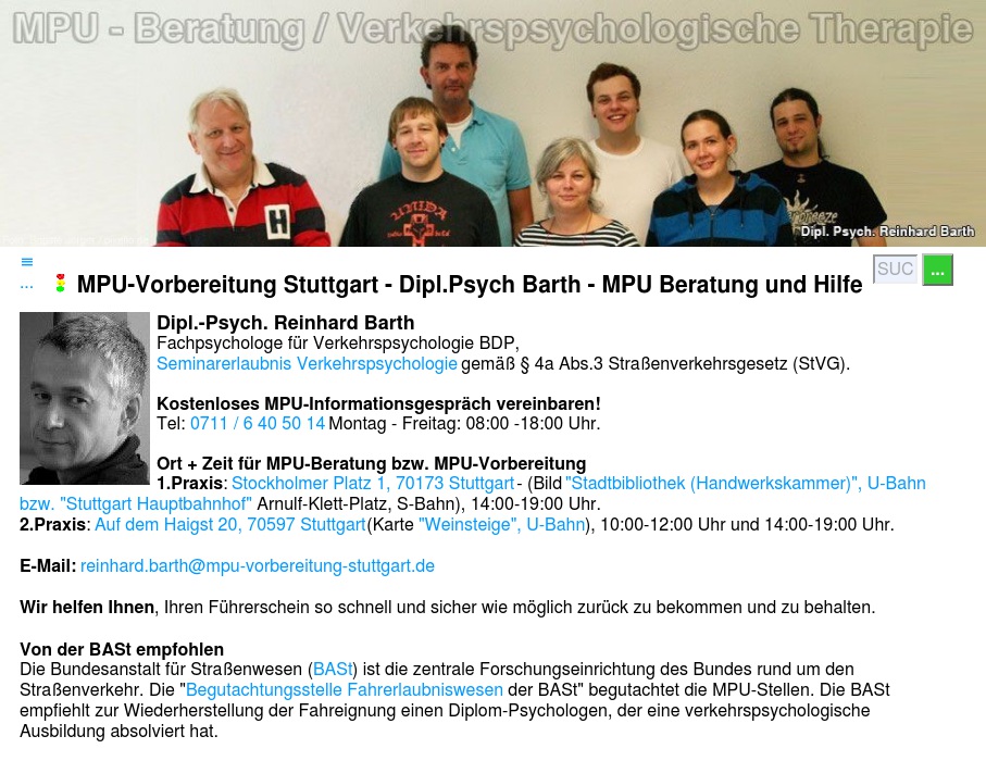 Barth Reinhard Dipl.-Psych. Fachpsychologe für Verkehrspsychologie