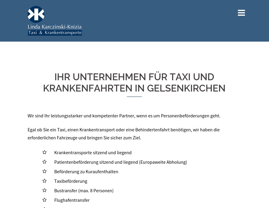 Krankenwagen sitzend und liegend / Rollstuhlbeförderung sitzend / Taxi Karczinski-Knizia