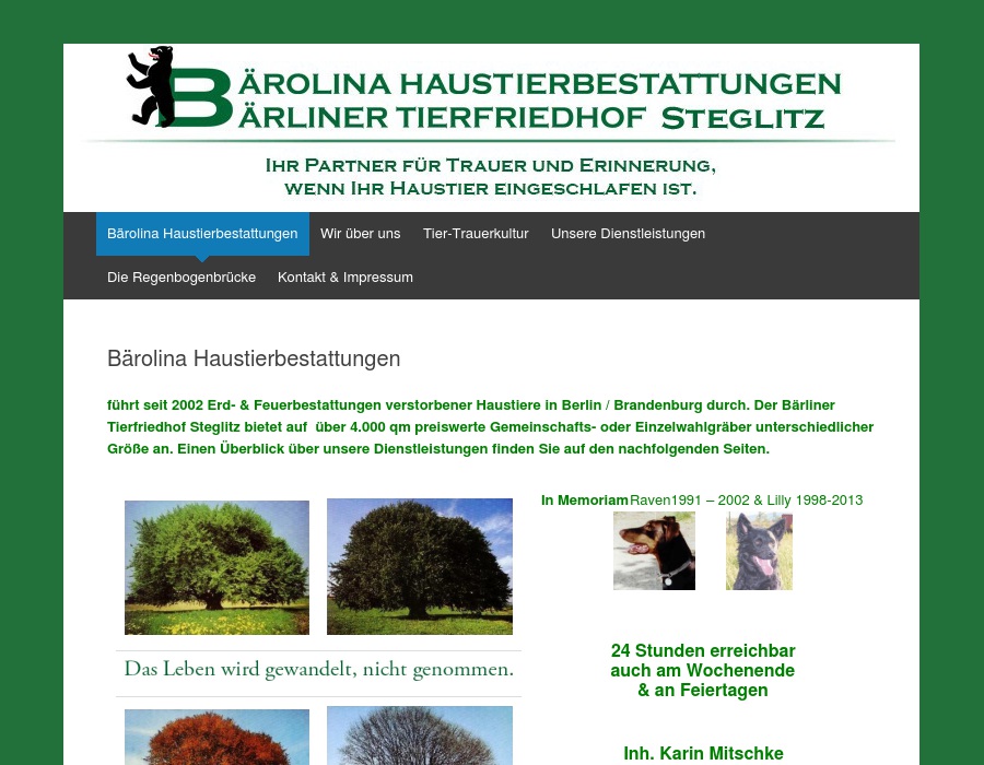 Bärolina Haustierbestattungen,  Bärliner Tierfriedhof Steglitz, K. Mitschke