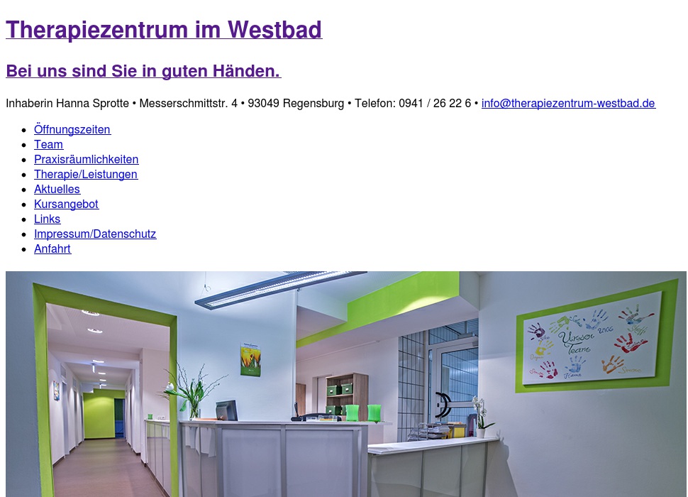 Krankengymnastik Sprotte Therapiezentrum im Westbad