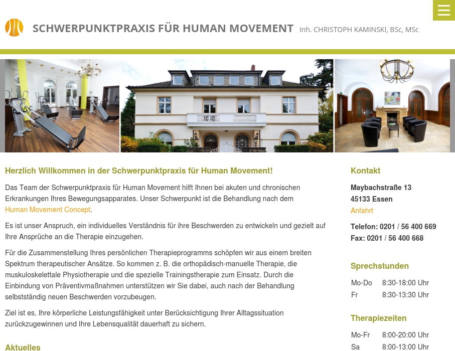 AMBULANTE SCHWERPUNKTPRAXIS FÜR HUMAN MOVEMENT Kaminski Christoph