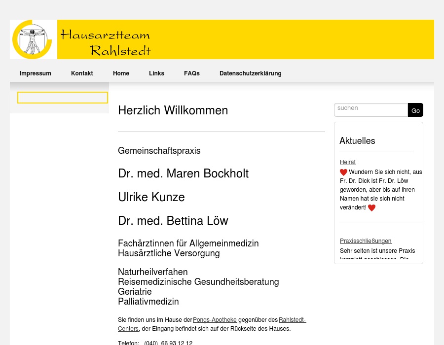 Hausarztteam Rahlstedt Dr. Maren Bockholdt, Dr. Bettina Dick, Dr. Katrin Fiege, Ulrike Kunze Ärzte für Allgemein Medizin