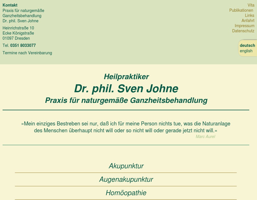 Dr. phil. Sven Johne, Praxis für naturgemäße Ganzheitsbehandlung