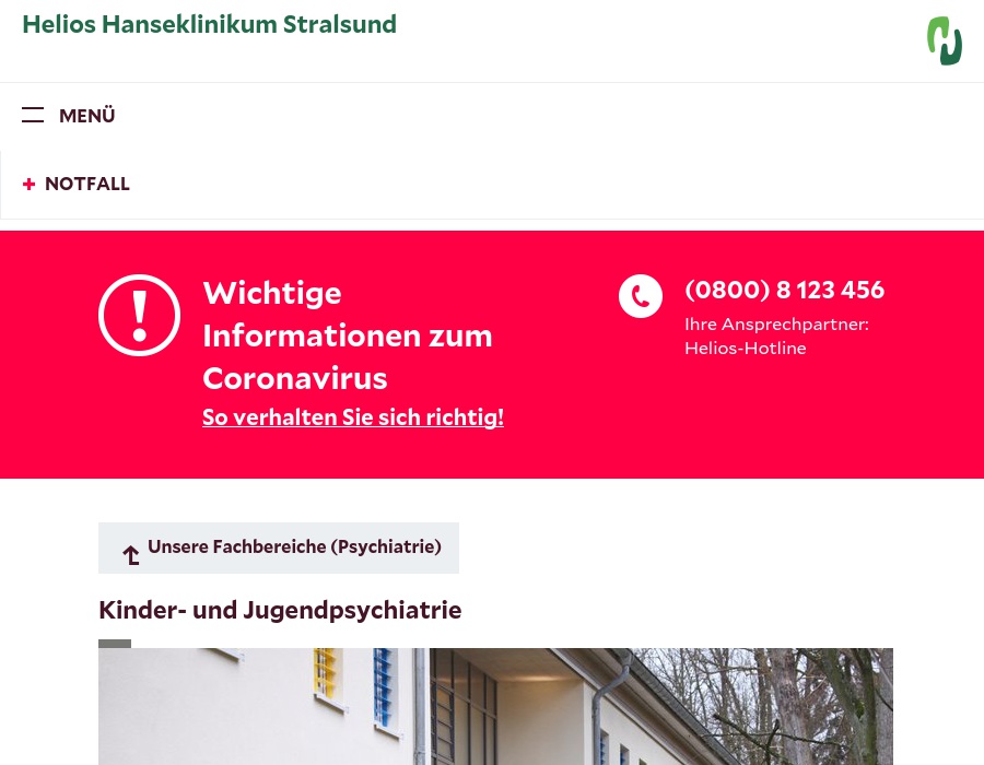 HELIOS Klinik für Kinder und Jugendpsychiatrie Psychotherapie und Psychosomatik Tagesklinik Greifswald
