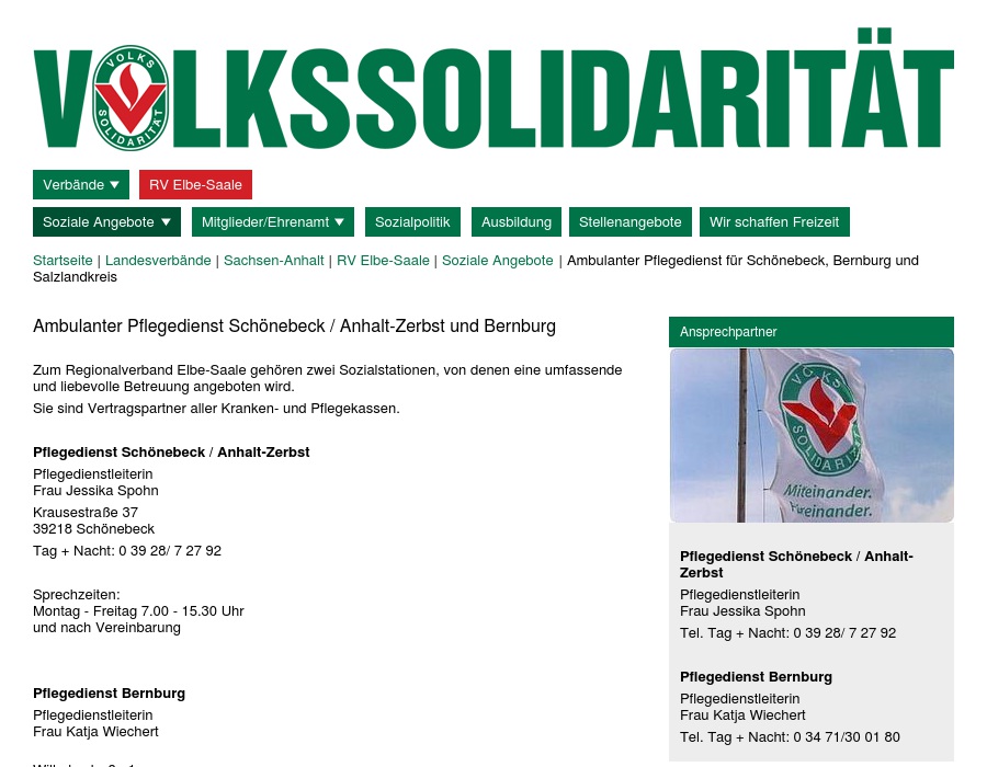 Volkssolidarität LV Sachsen-Anhalt e.V., RV Elbe-Saale, Sozialstation SBK/AZE