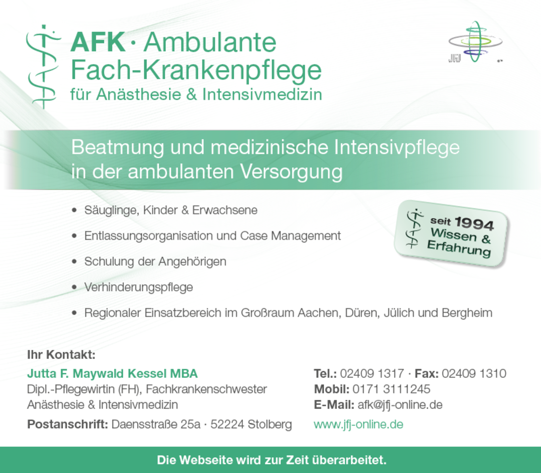 Amb. Fachkrankenpflege für Anästhesie u. Intensivmedizin Jutta Maywald Kessel